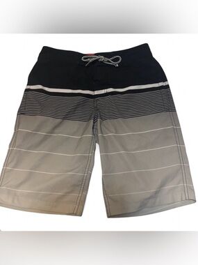 Goodfellow & Co Black and Gray Gradient Stripe Swim Board Shorts 28W